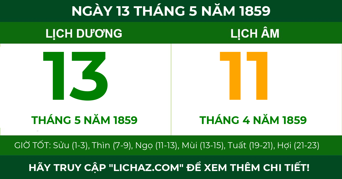 lịch âm ngày 13 tháng 5 năm 1859
