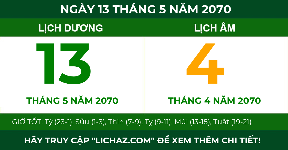 lịch âm ngày 13 tháng 5 năm 2070