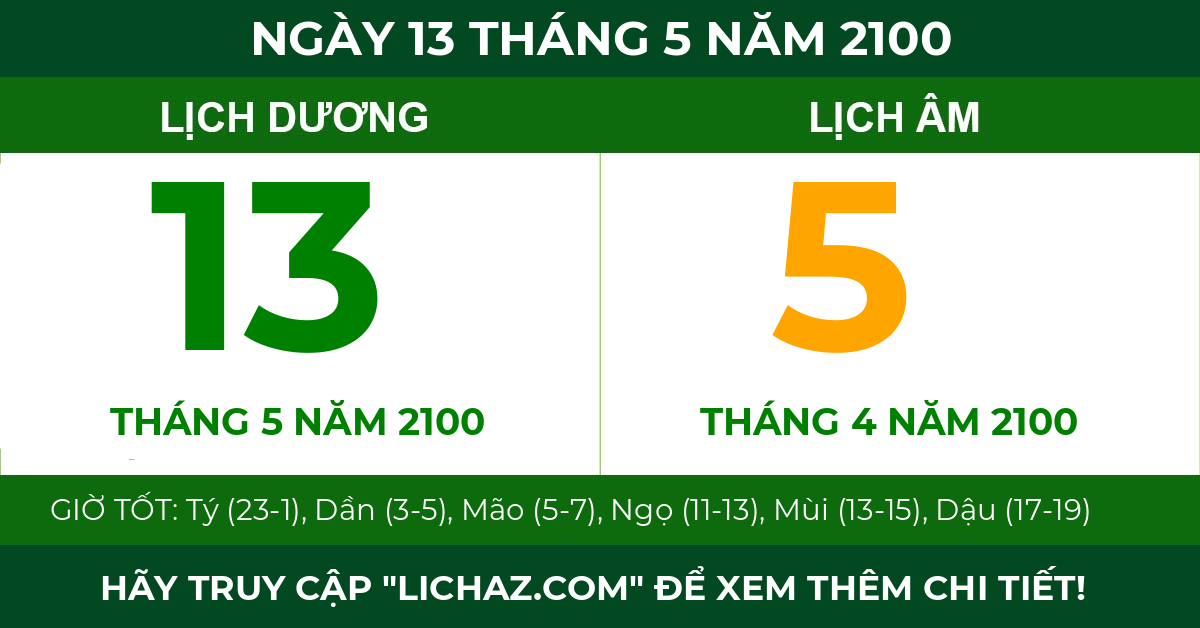 lịch âm ngày 13 tháng 5 năm 2100