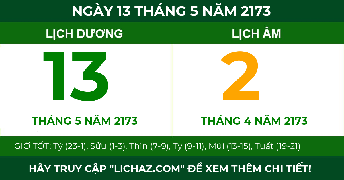 lịch âm ngày 13 tháng 5 năm 2173