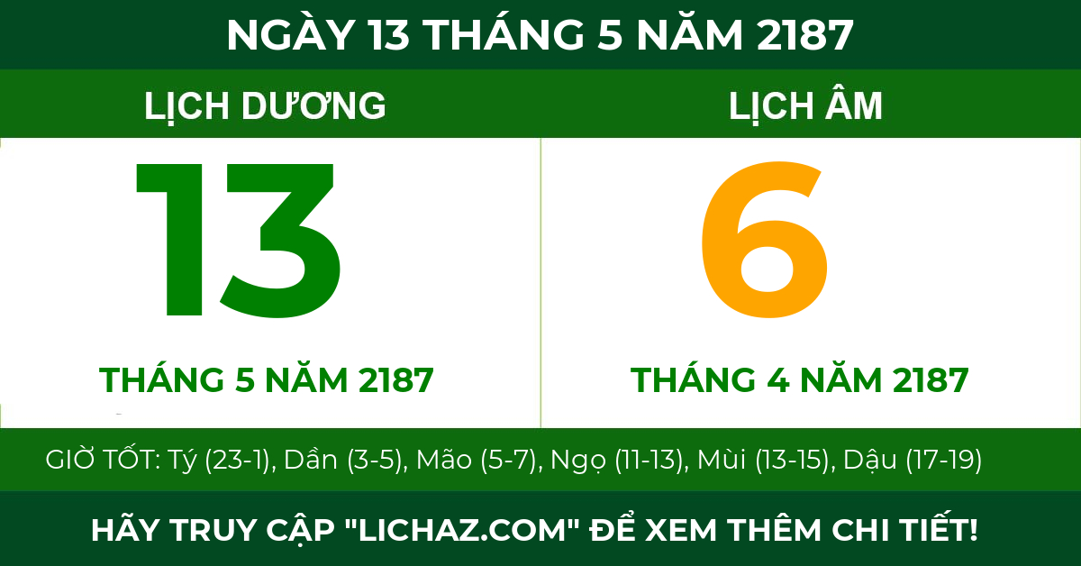 lịch âm ngày 13 tháng 5 năm 2187