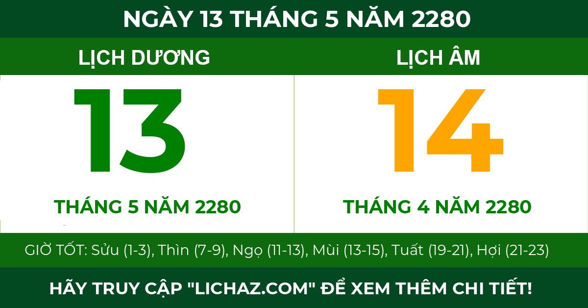 lịch âm ngày 13 tháng 5 năm 2280