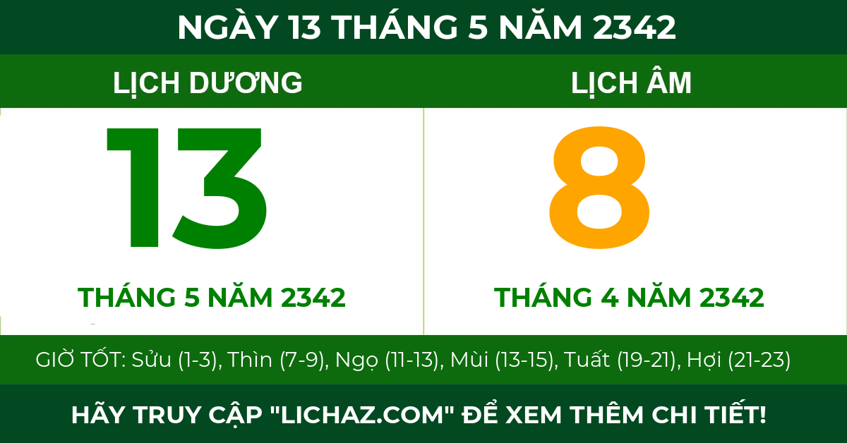 lịch âm ngày 13 tháng 5 năm 2342