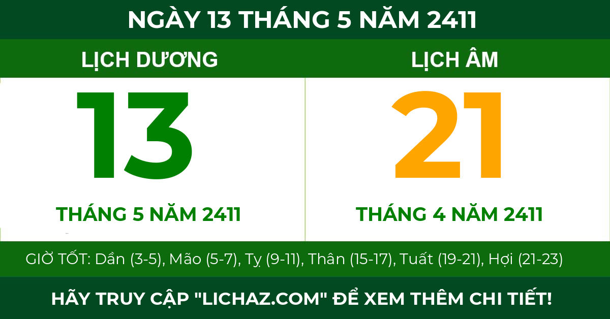 lịch âm ngày 13 tháng 5 năm 2411