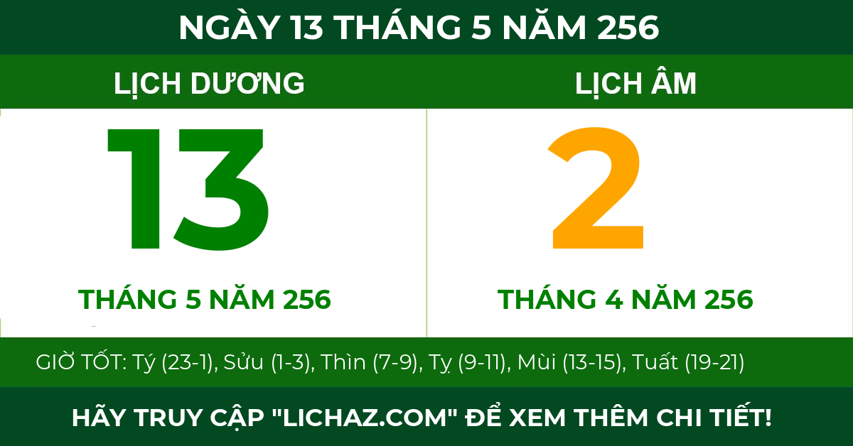 lịch âm ngày 13 tháng 5 năm 256