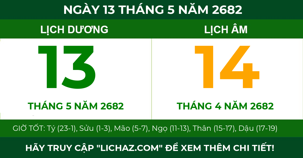 lịch âm ngày 13 tháng 5 năm 2682