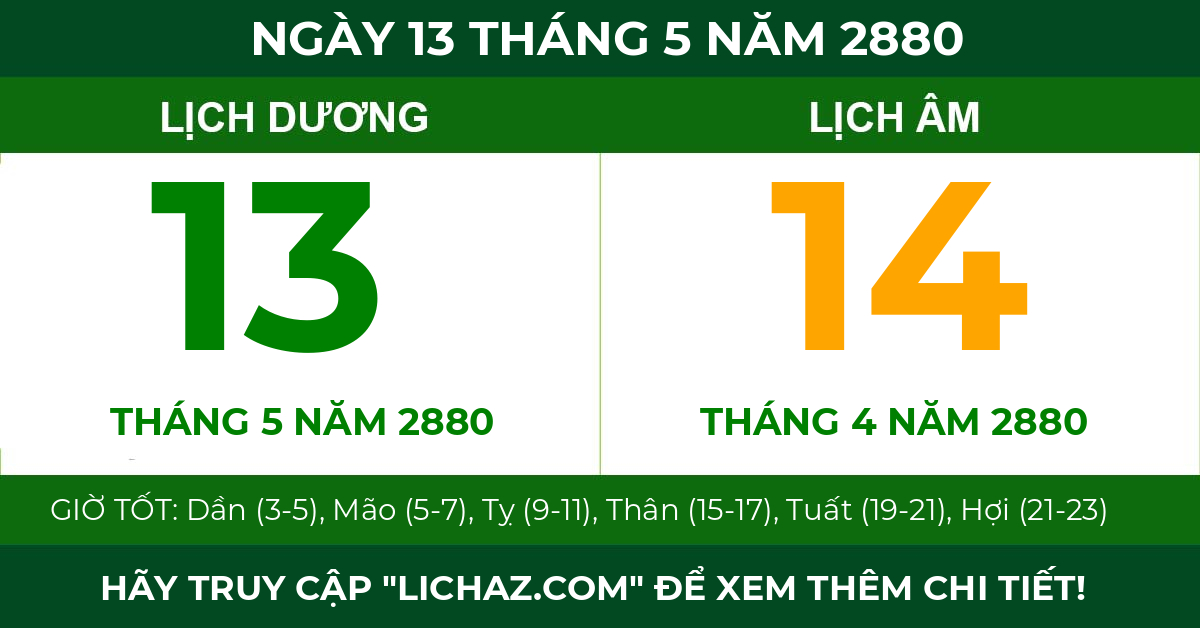 lịch âm ngày 13 tháng 5 năm 2880