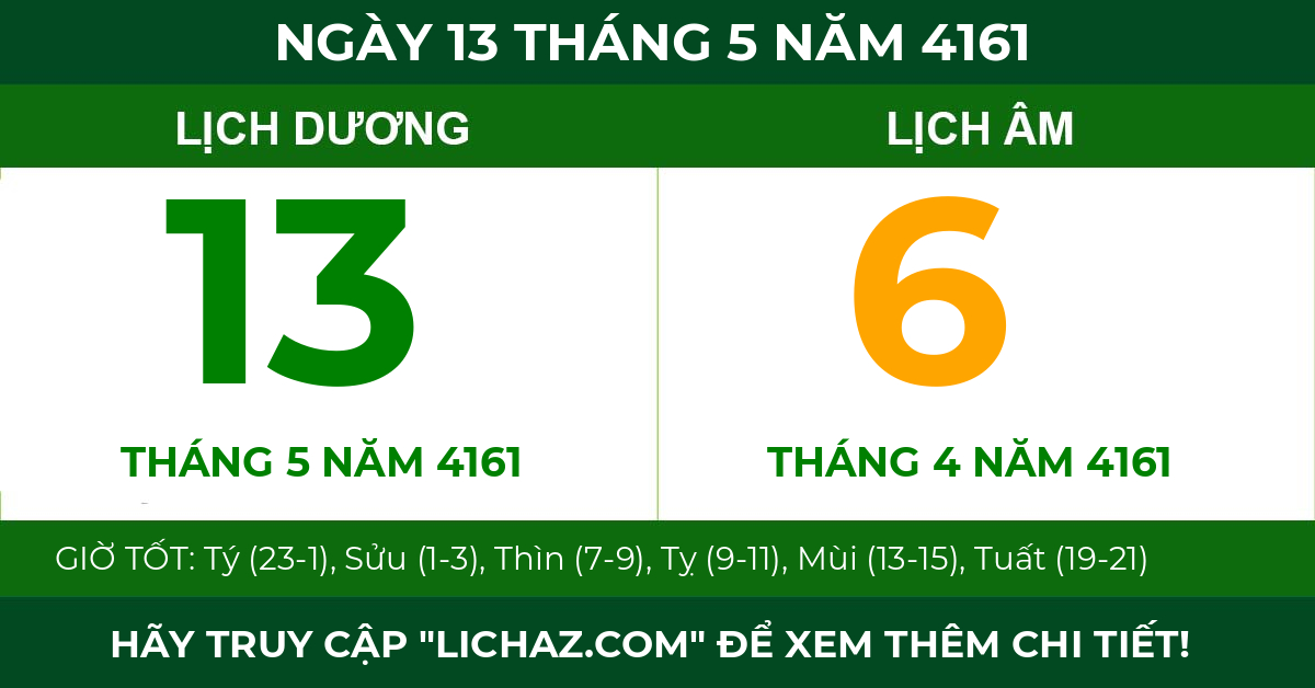 lịch âm ngày 13 tháng 5 năm 4161