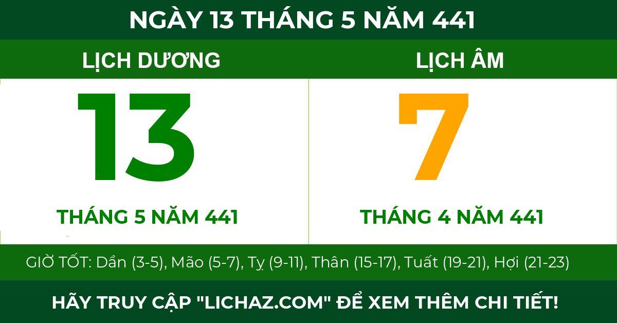 lịch âm ngày 13 tháng 5 năm 441