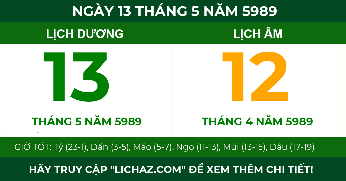 lịch âm ngày 13 tháng 5 năm 5989