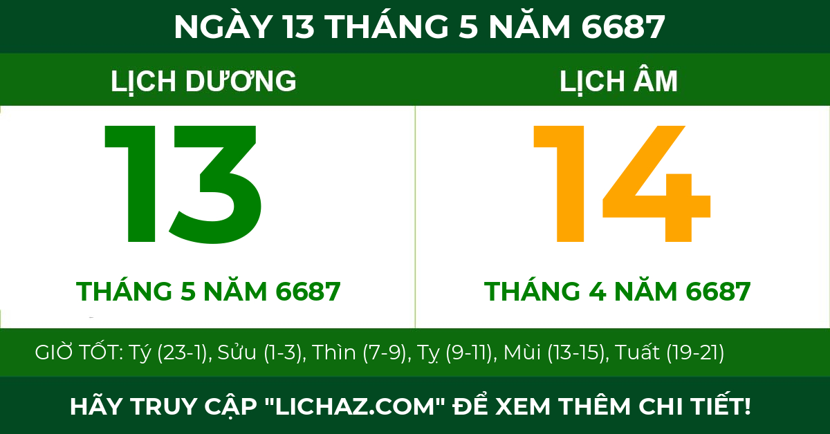 lịch âm ngày 13 tháng 5 năm 6687