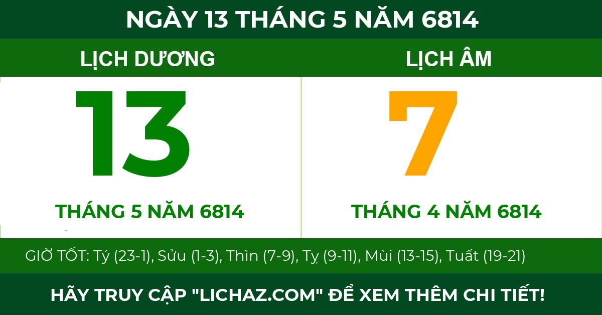 lịch âm ngày 13 tháng 5 năm 6814