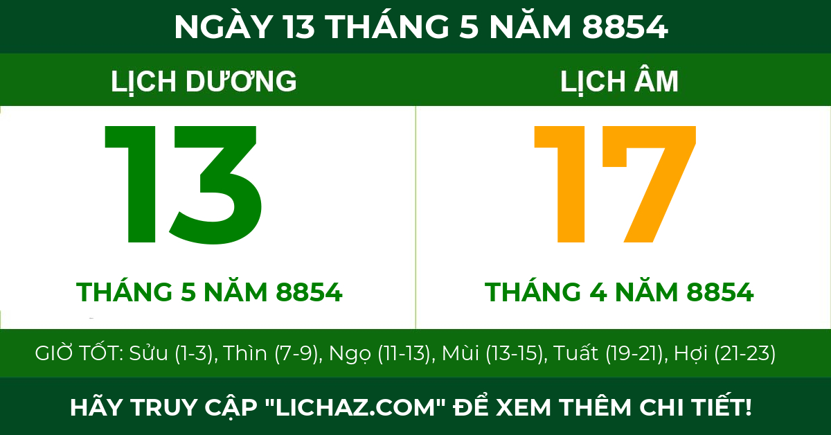 lịch âm ngày 13 tháng 5 năm 8854