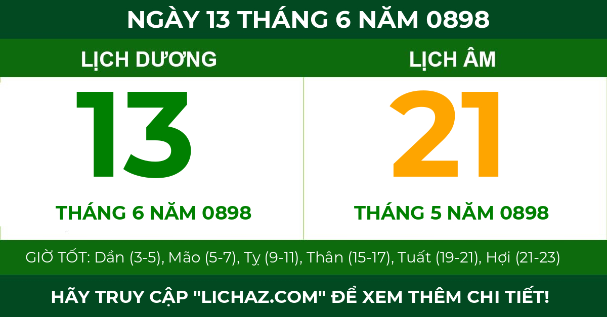 lịch âm ngày 13 tháng 6 năm 0898