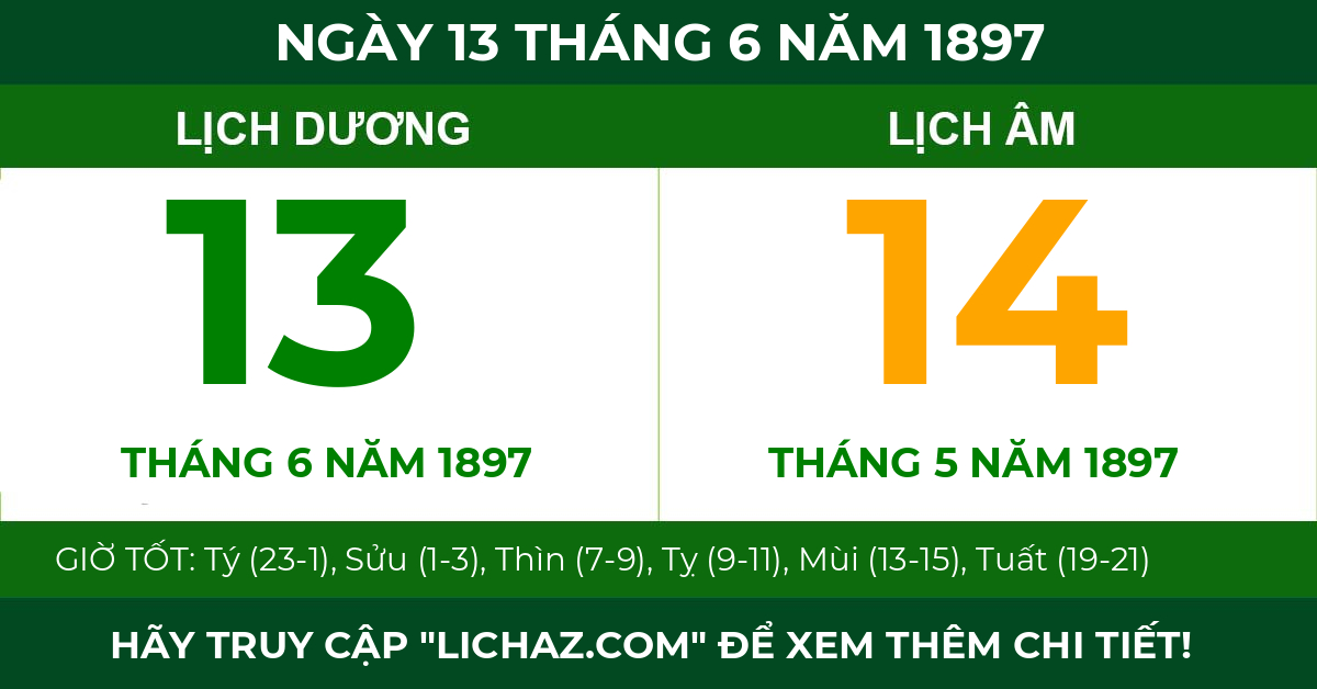 lịch âm ngày 13 tháng 6 năm 1897