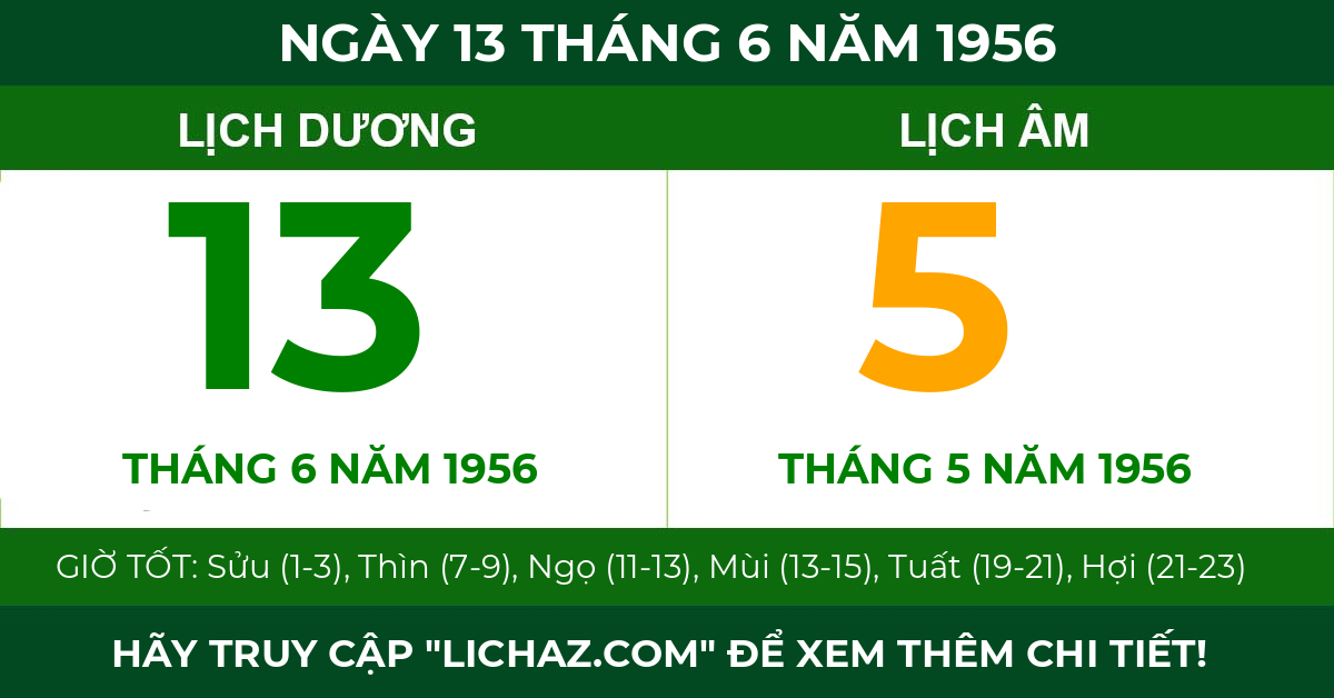 lịch âm ngày 13 tháng 6 năm 1956