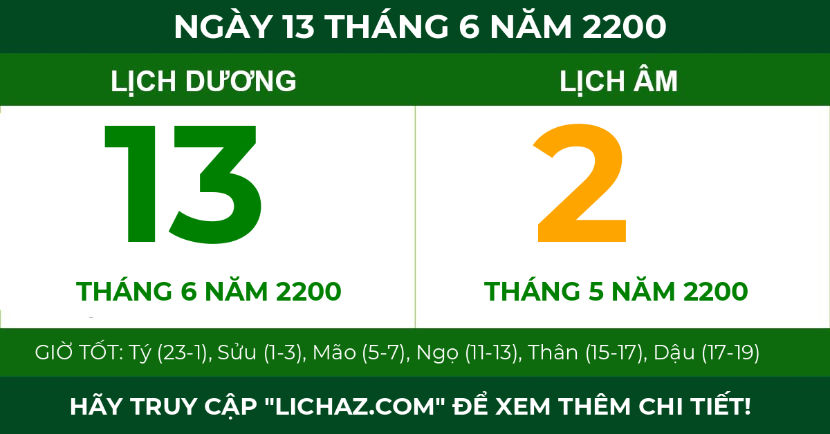 lịch âm ngày 13 tháng 6 năm 2200