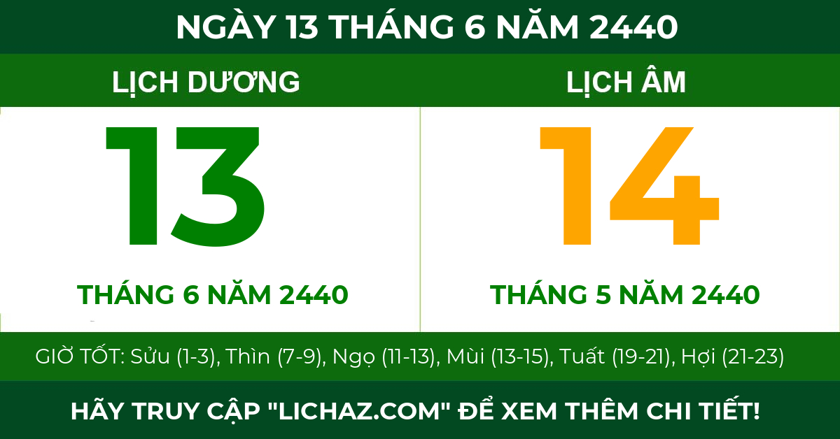 lịch âm ngày 13 tháng 6 năm 2440