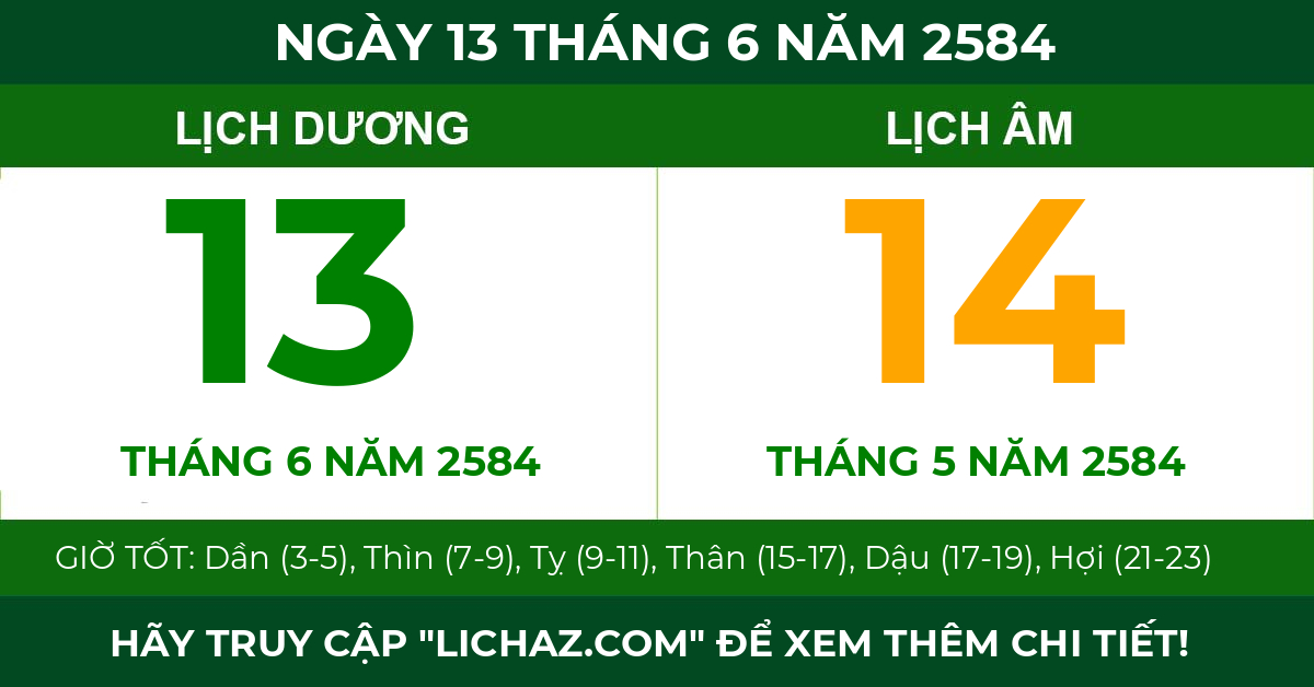 lịch âm ngày 13 tháng 6 năm 2584