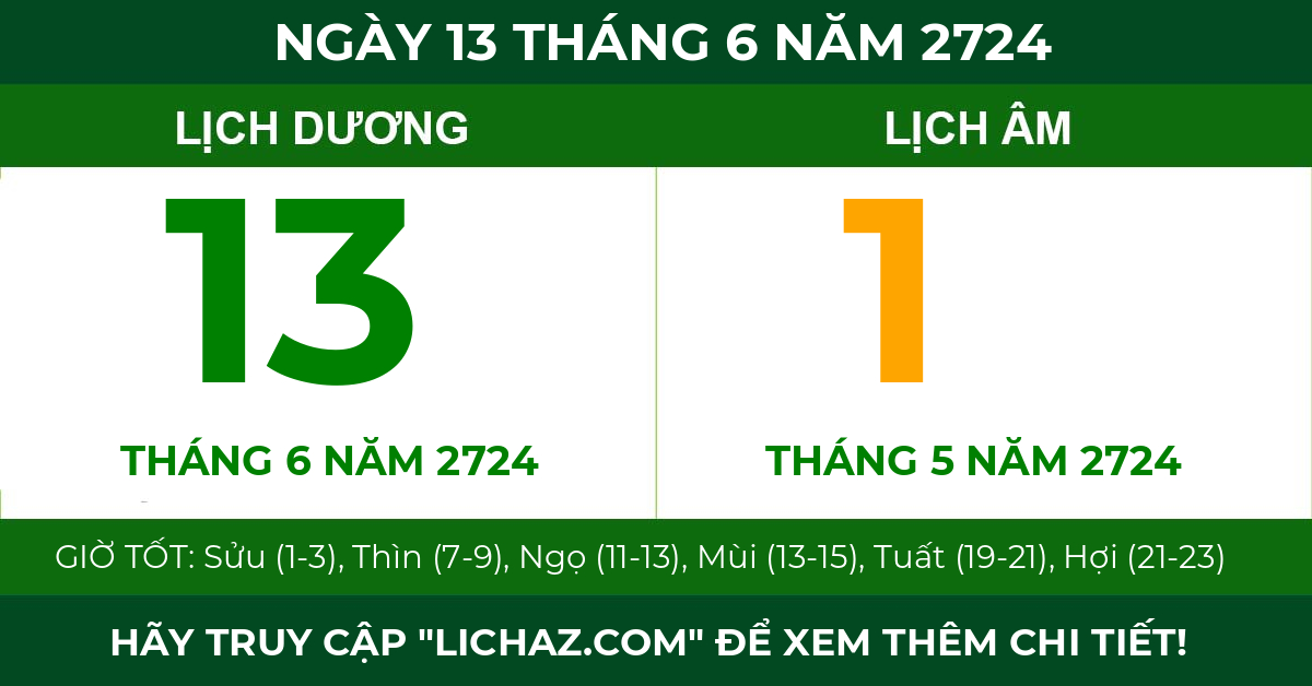 lịch âm ngày 13 tháng 6 năm 2724