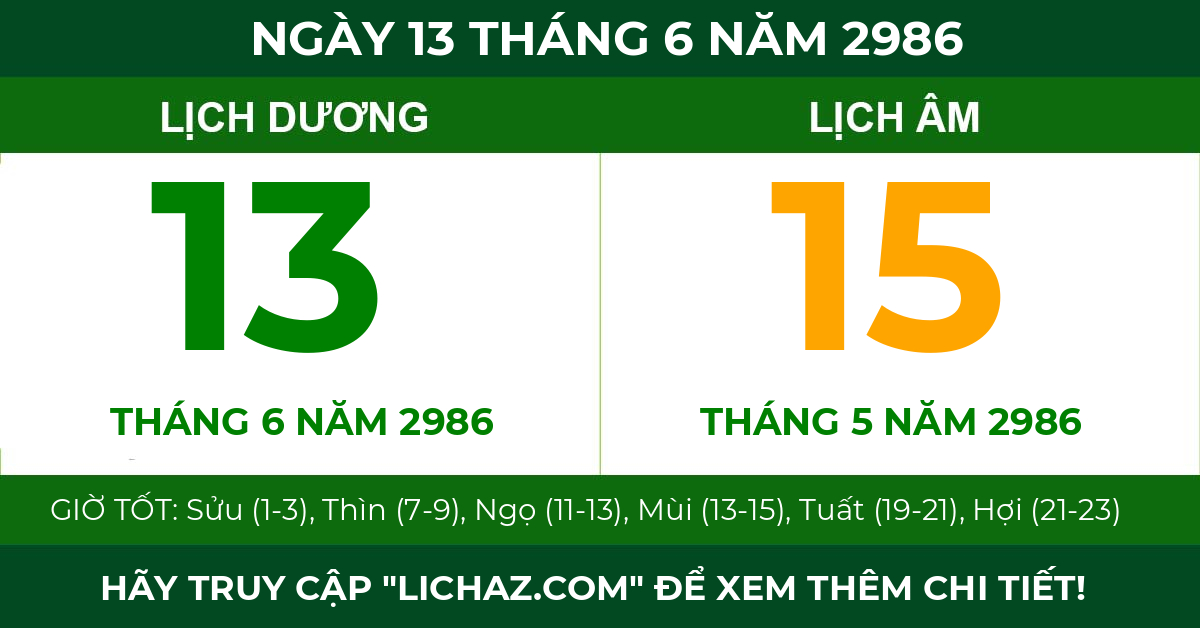 lịch âm ngày 13 tháng 6 năm 2986