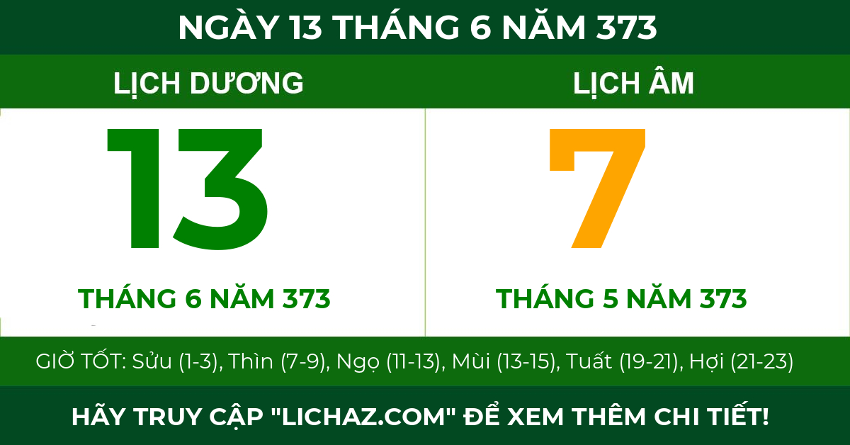lịch âm ngày 13 tháng 6 năm 373