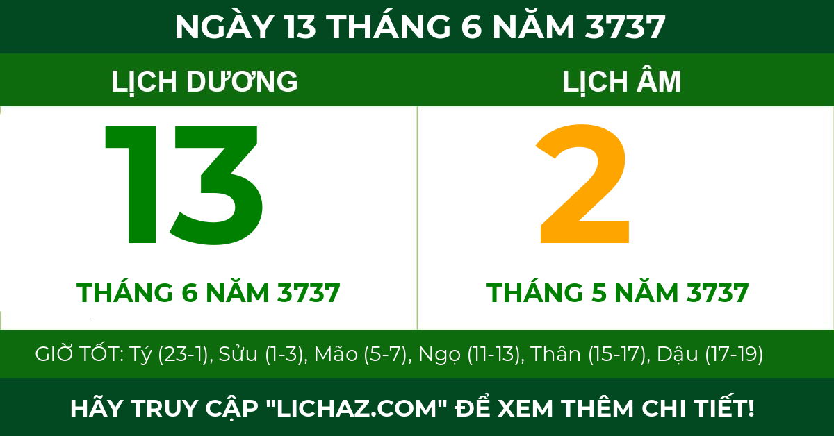 lịch âm ngày 13 tháng 6 năm 3737