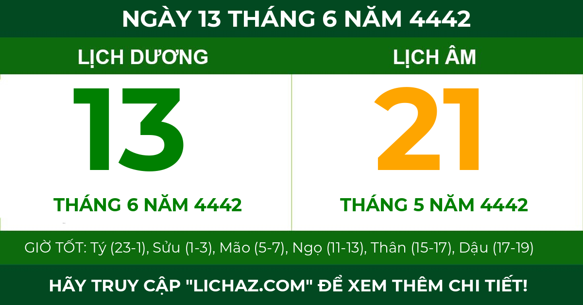 lịch âm ngày 13 tháng 6 năm 4442