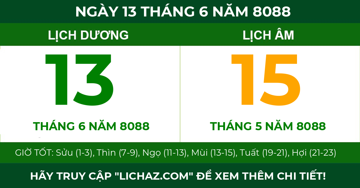lịch âm ngày 13 tháng 6 năm 8088