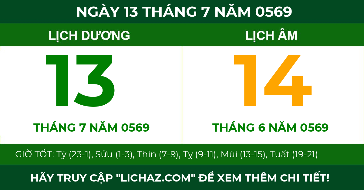 lịch âm ngày 13 tháng 7 năm 0569