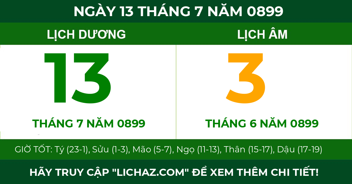 lịch âm ngày 13 tháng 7 năm 0899