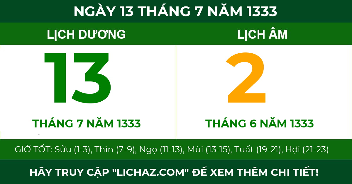 lịch âm ngày 13 tháng 7 năm 1333