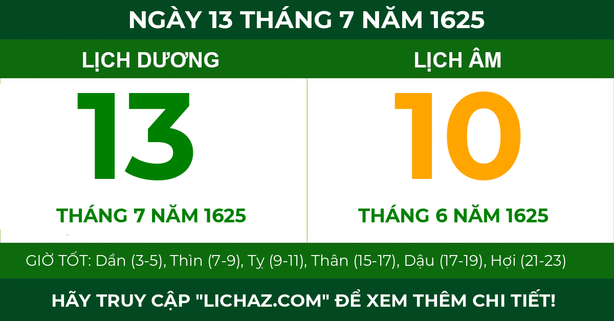 lịch âm ngày 13 tháng 7 năm 1625