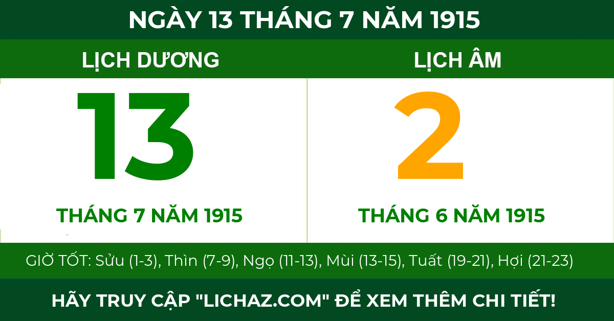 lịch âm ngày 13 tháng 7 năm 1915