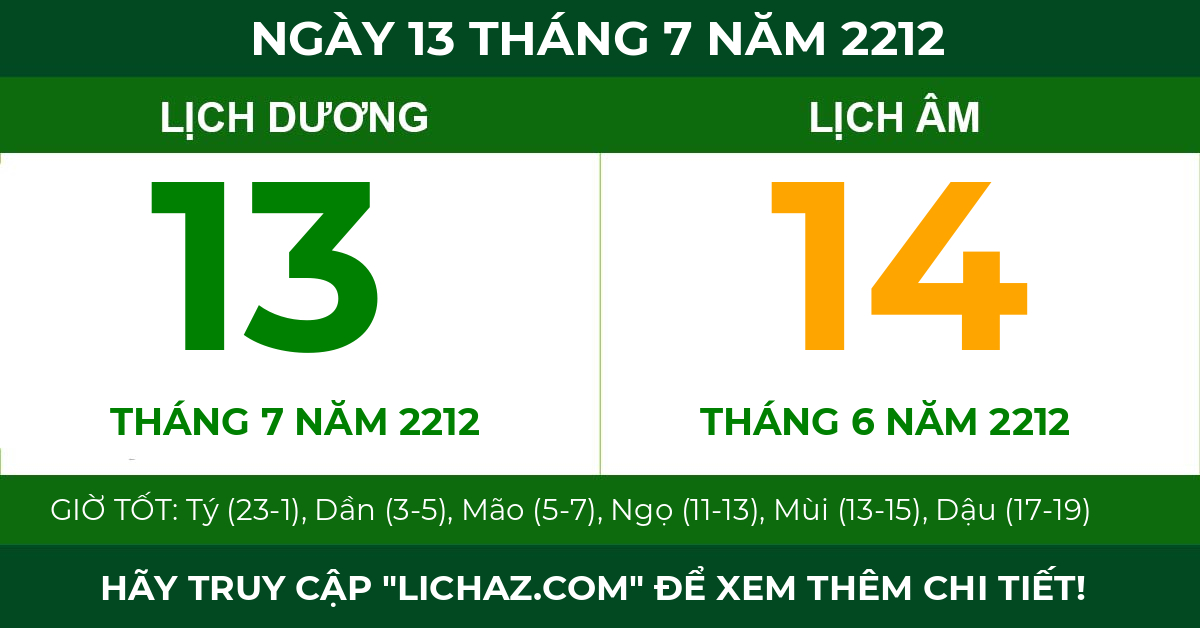 lịch âm ngày 13 tháng 7 năm 2212