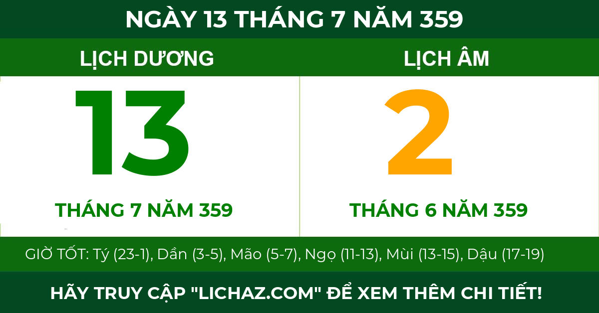 lịch âm ngày 13 tháng 7 năm 359