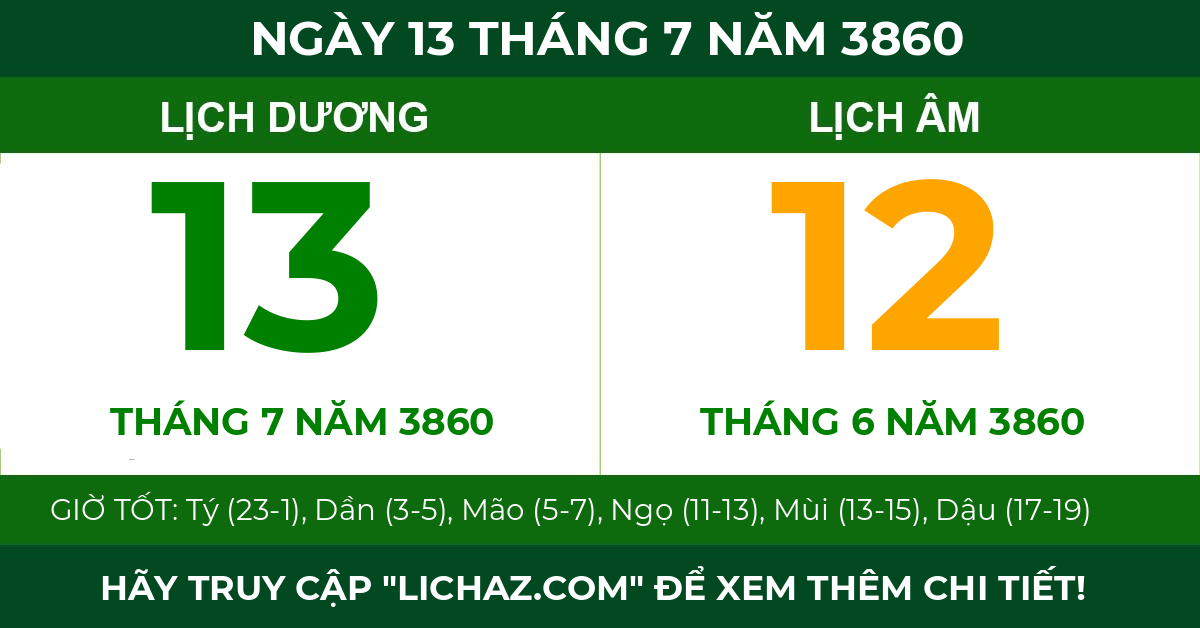 lịch âm ngày 13 tháng 7 năm 3860