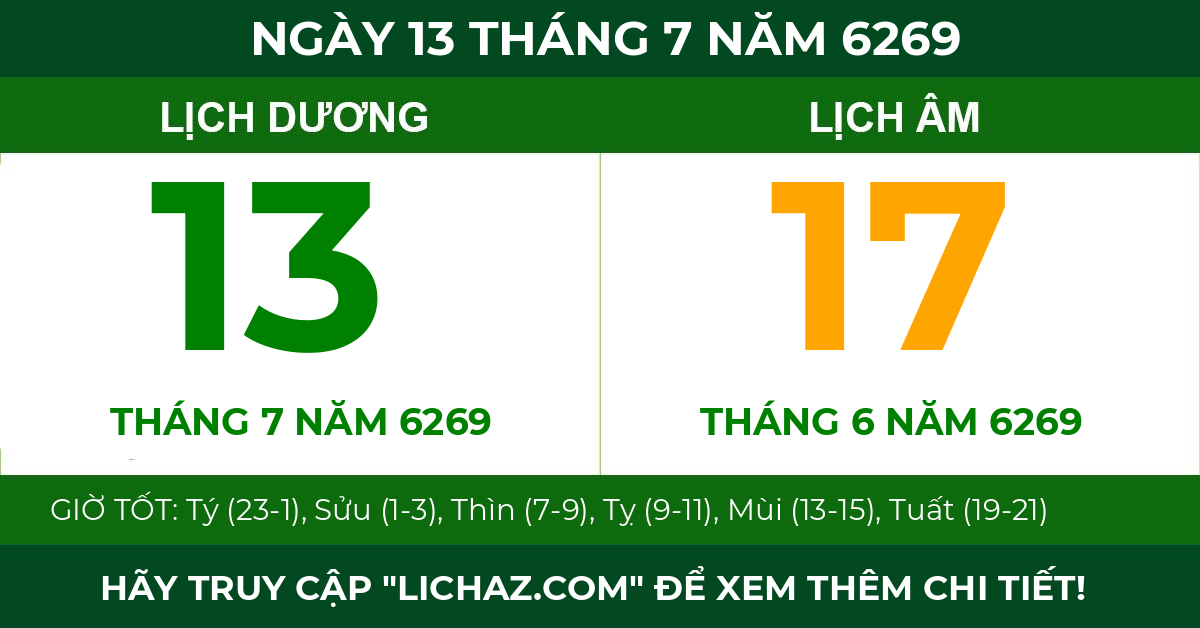 lịch âm ngày 13 tháng 7 năm 6269