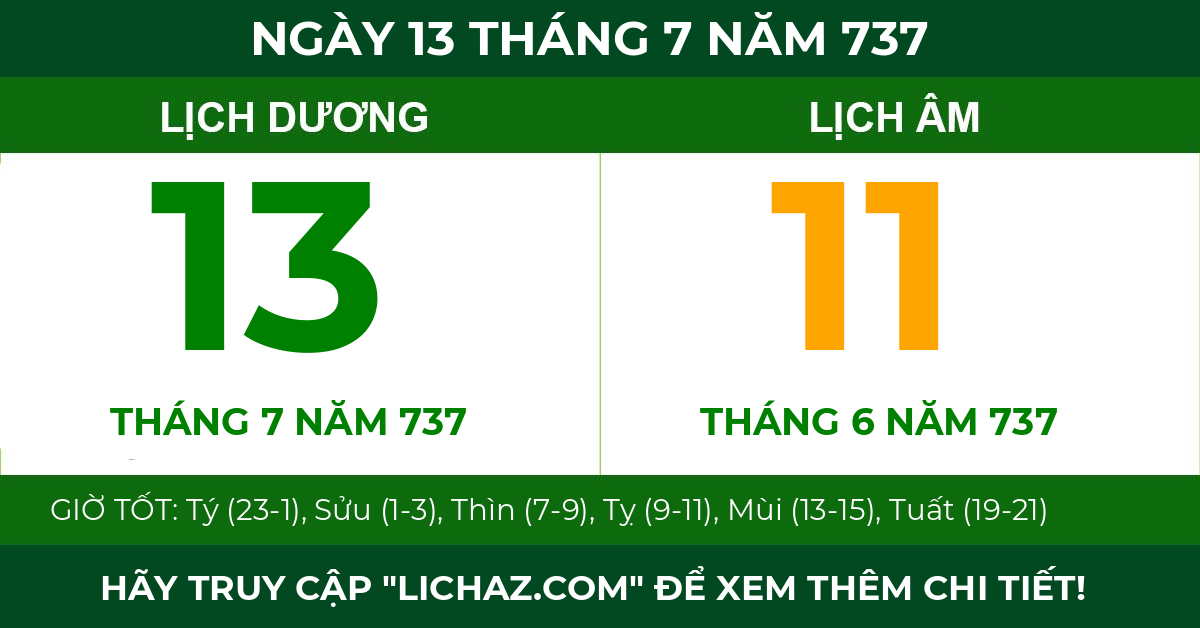 lịch âm ngày 13 tháng 7 năm 737