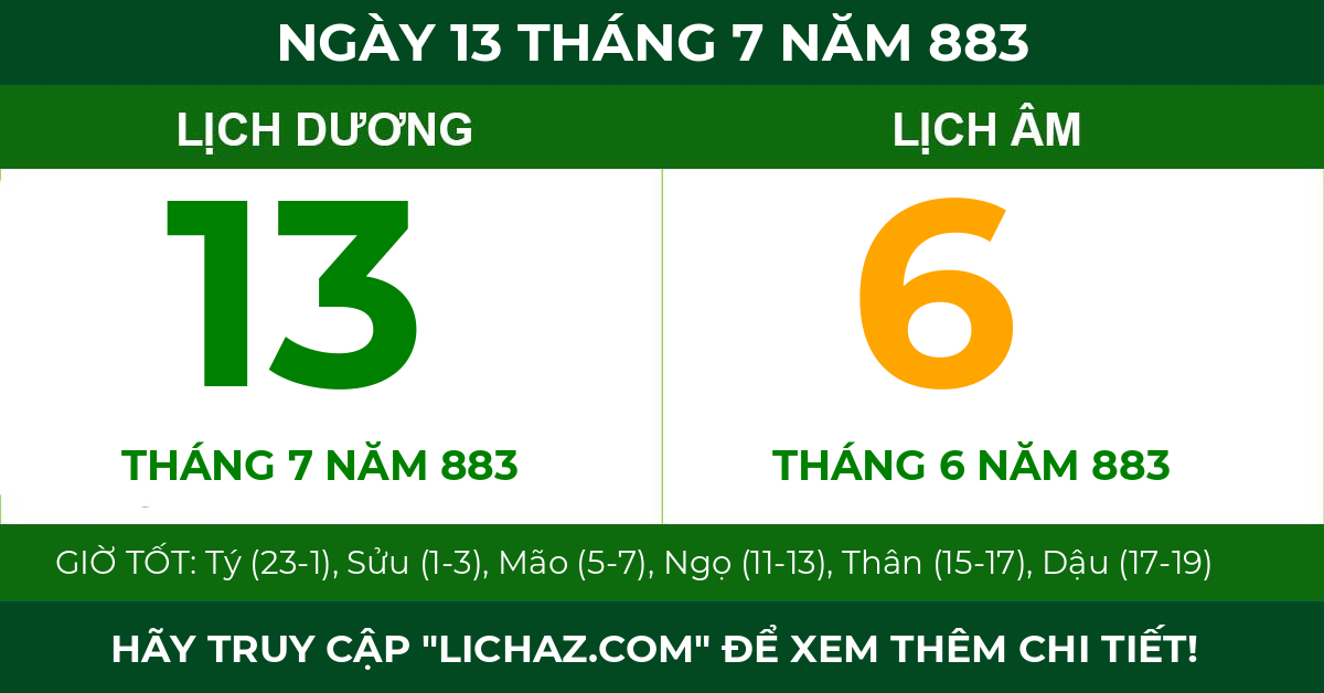 lịch âm ngày 13 tháng 7 năm 883