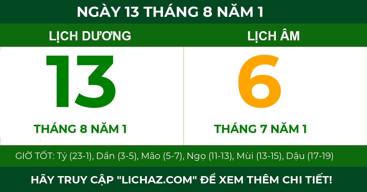 lịch âm ngày 13 tháng 8 năm 1