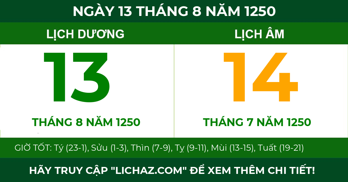 lịch âm ngày 13 tháng 8 năm 1250