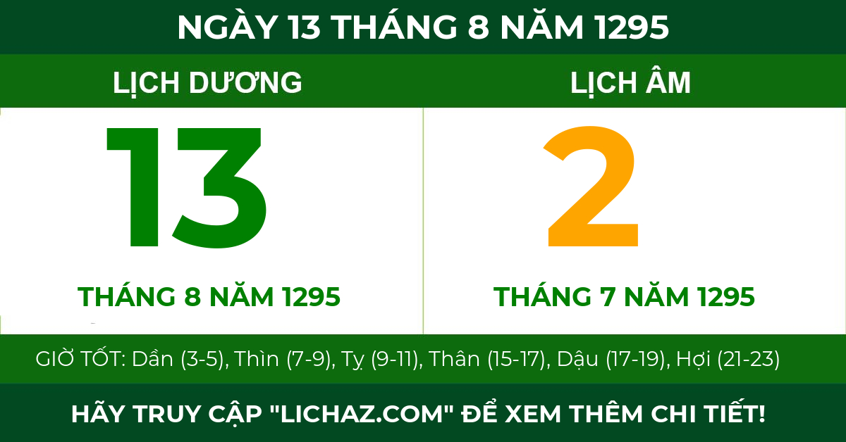 lịch âm ngày 13 tháng 8 năm 1295