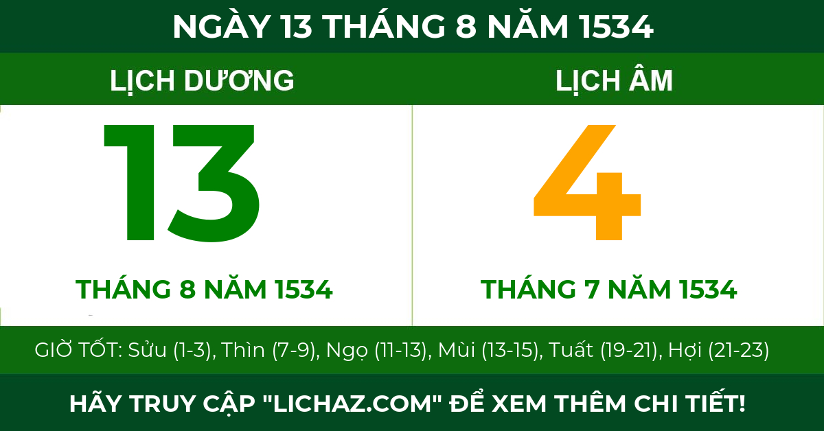 lịch âm ngày 13 tháng 8 năm 1534