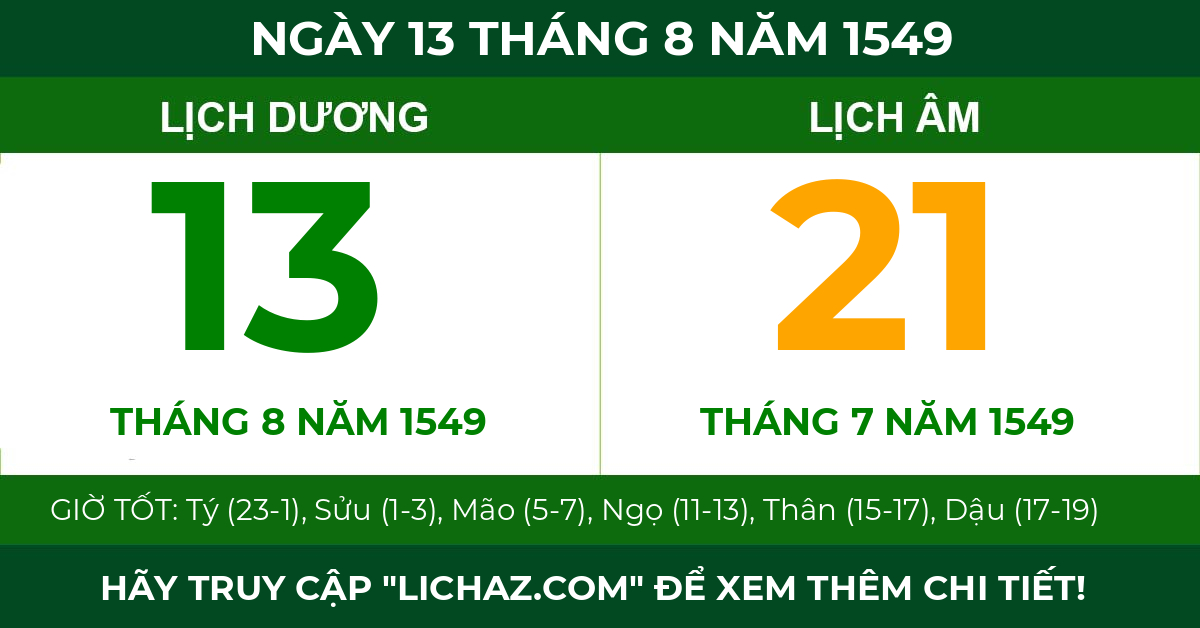 lịch âm ngày 13 tháng 8 năm 1549