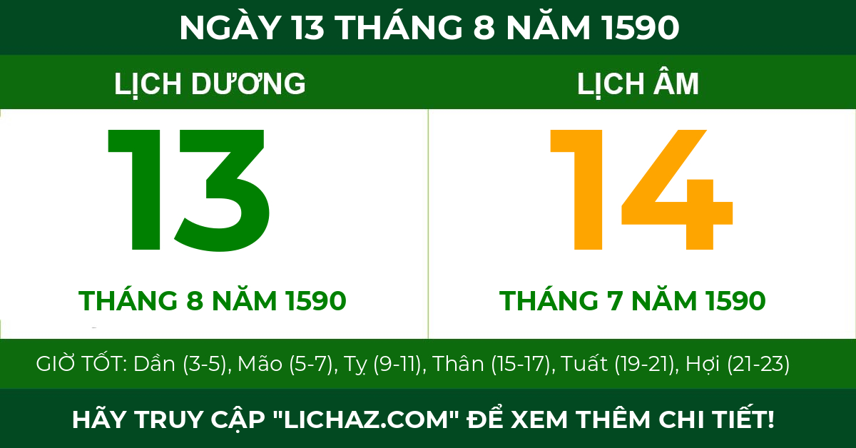lịch âm ngày 13 tháng 8 năm 1590