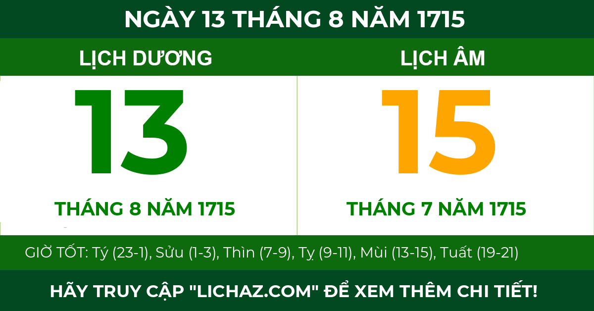 lịch âm ngày 13 tháng 8 năm 1715