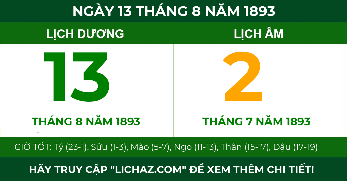 lịch âm ngày 13 tháng 8 năm 1893