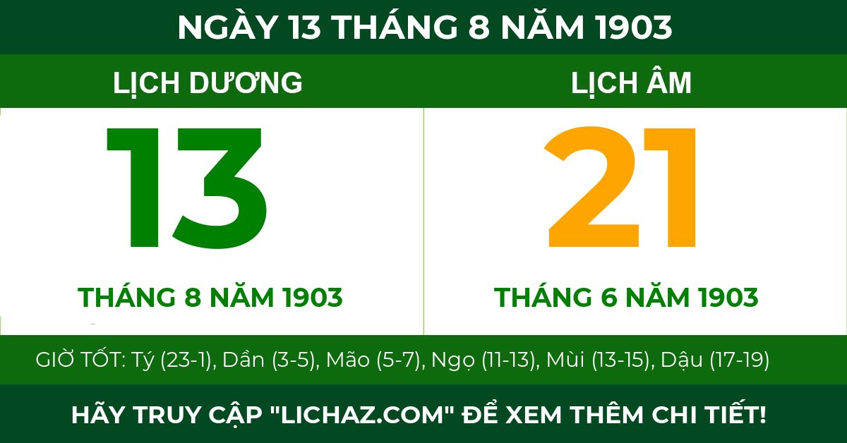 lịch âm ngày 13 tháng 8 năm 1903