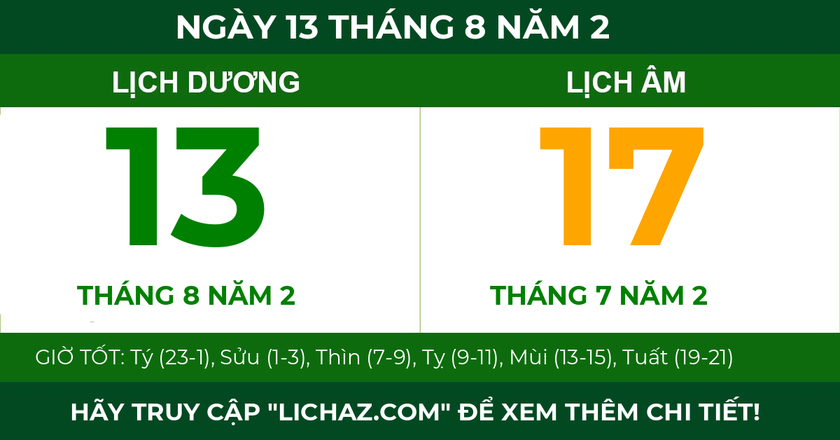 lịch âm ngày 13 tháng 8 năm 2